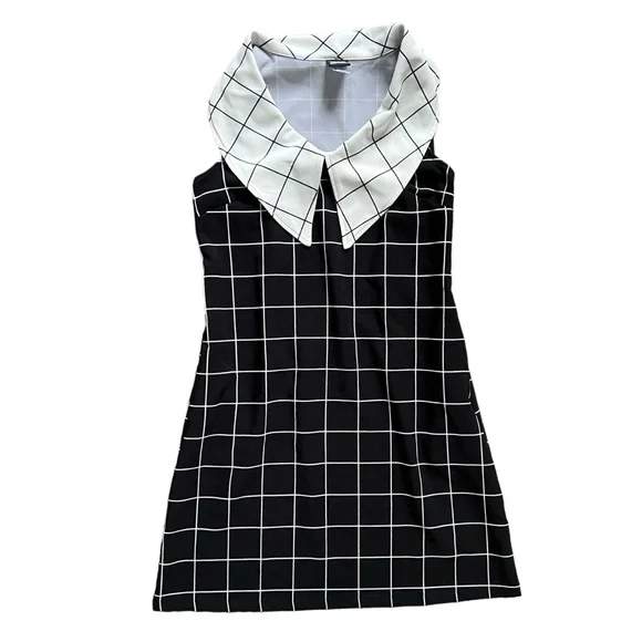 Retrolicious London Calling Dress Black and White Grid Print Dress size Large - Picture 2 of 10